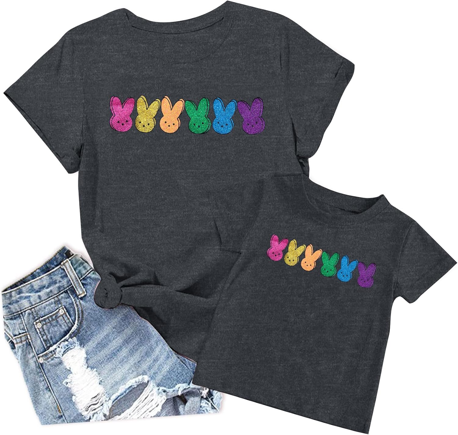 Mommy and Me Easter Outfits Mama and Me Bunny Matching Shirts Cute Peeps Graphic Tee Matching Family Easter Outfits