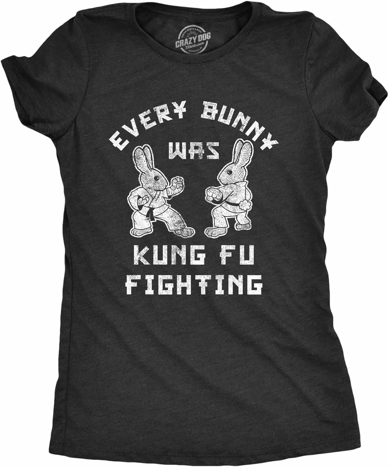 Funny Easter Bunny T-Shirt for Women – Every Bunny was Kung Fu Fighting Graphic Tee – Cute Spring Novelty Shirt for Easter - Black XL