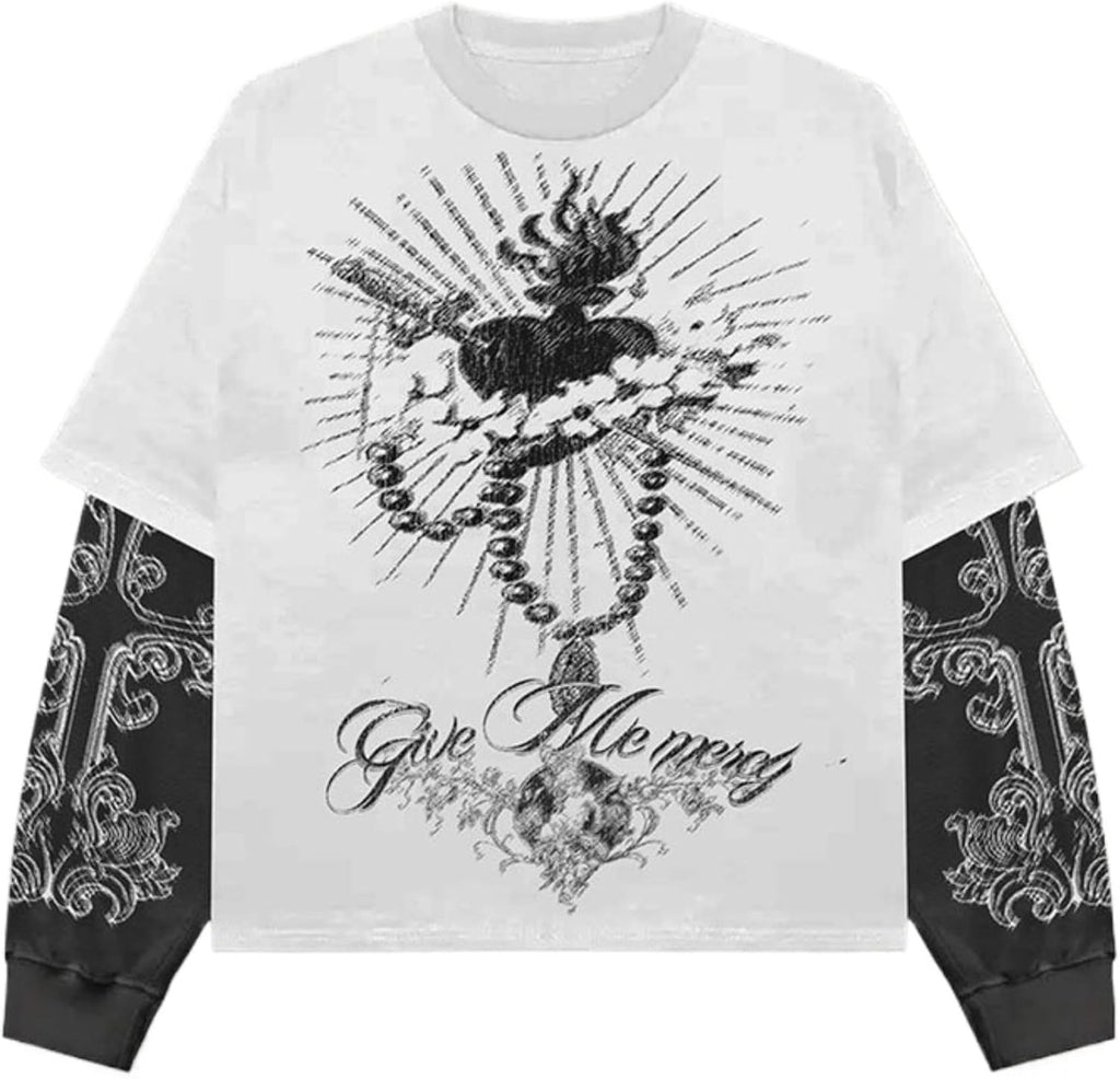 Goth Shirt Gothic Shirt Fake Two-Piece Alternative Clothing Goth Long Sleeve Top Grunge Clothes