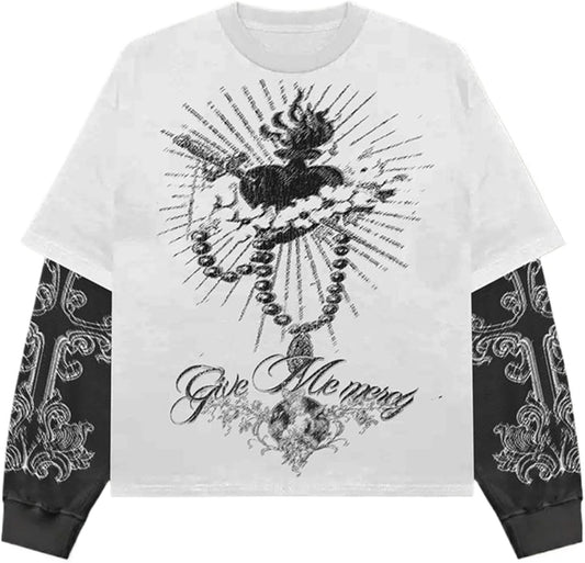 Goth Shirt Gothic Shirt Fake Two-Piece Alternative Clothing Goth Long Sleeve Top Grunge Clothes