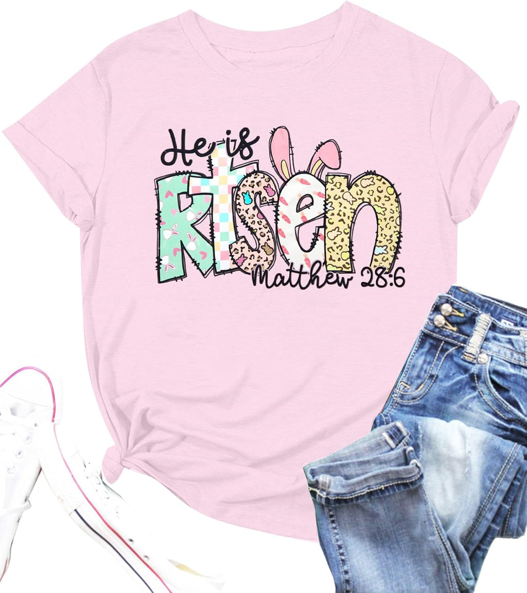 Happy Easter Shirts for Women Funny Bunny T Shirt Easter Egg Holiday Tops Rabbit Graphic Short Sleeve Tees