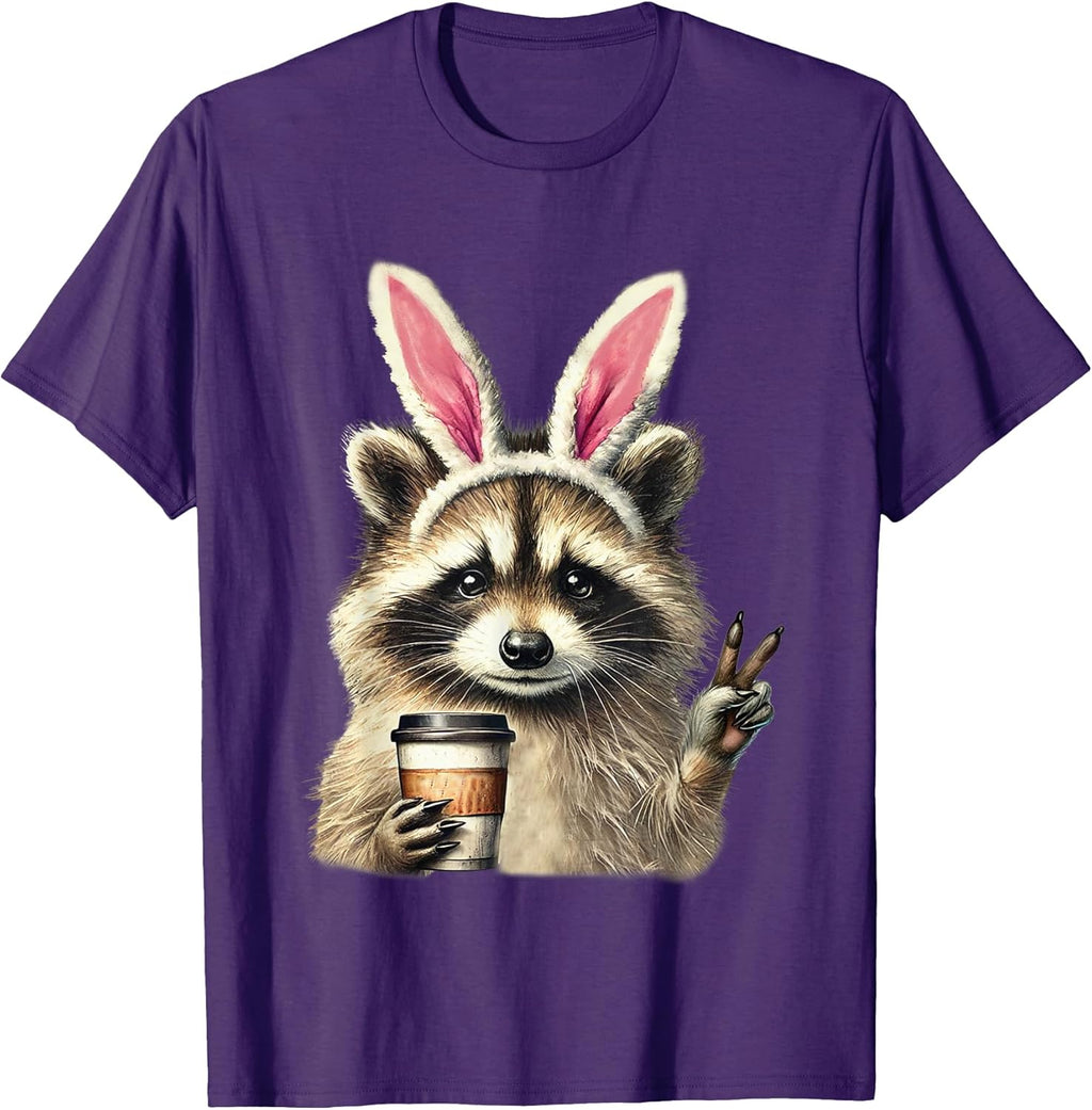 Funny Raccoon Iced Coffee Easter Bunny Easter Tees