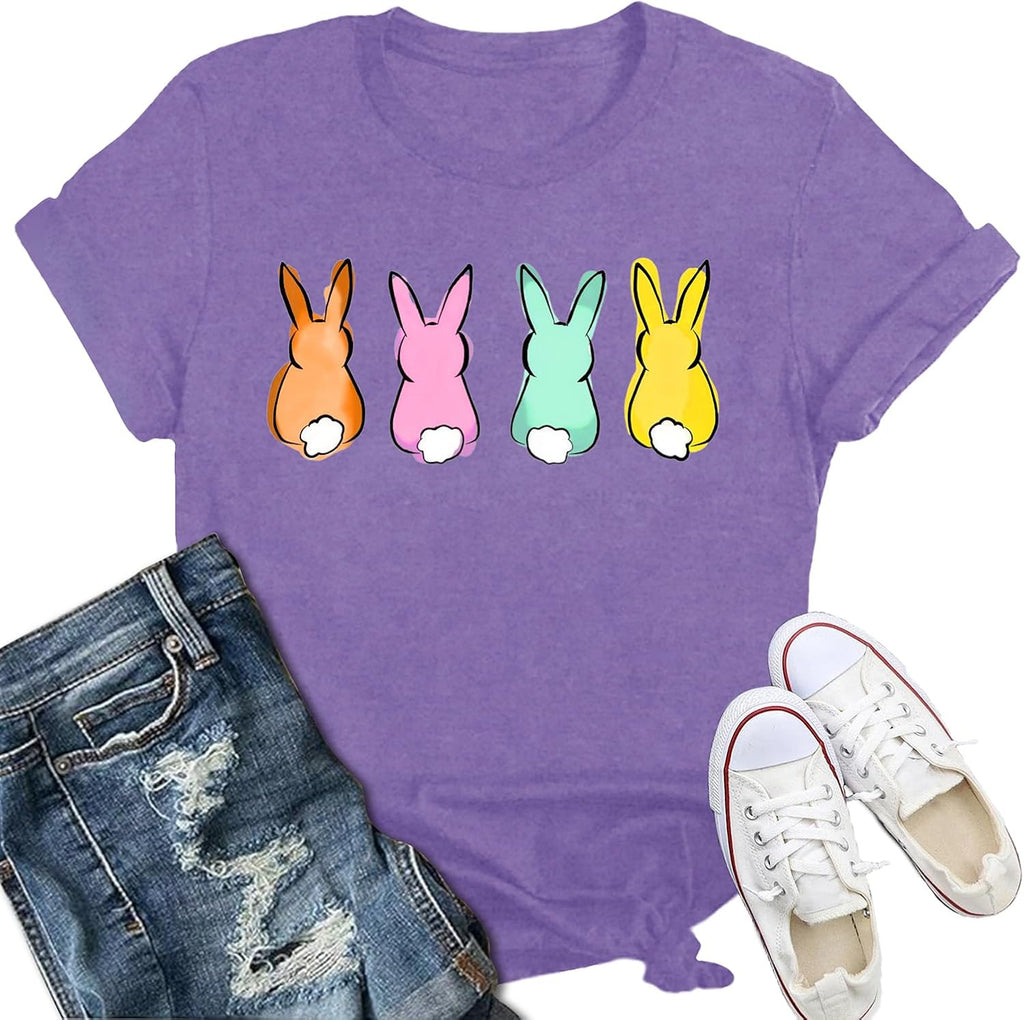 Easter Bunny Shirts for Women Happy Easter T-Shirt Cute Leopard Rabbit Face Tshirt