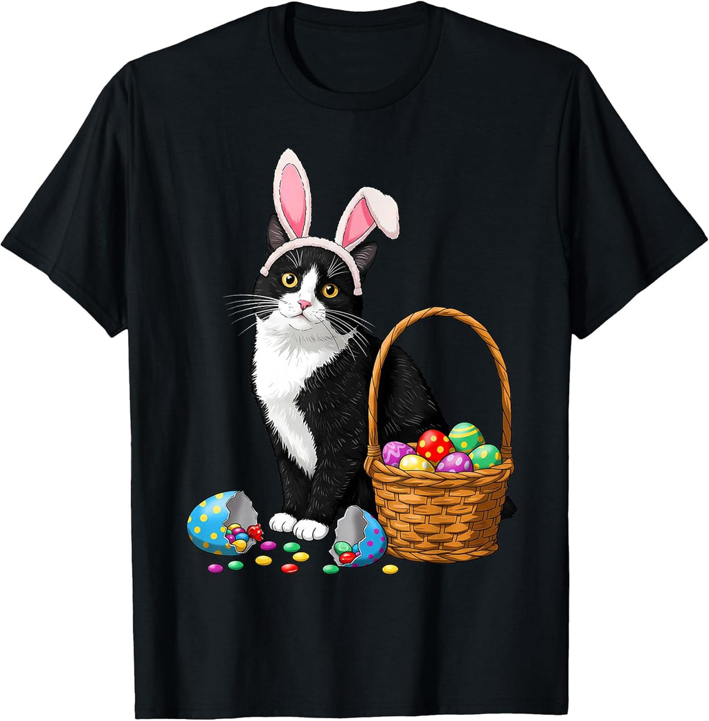 Cat Bunny Ears Eggs Happy Easter Day Tees