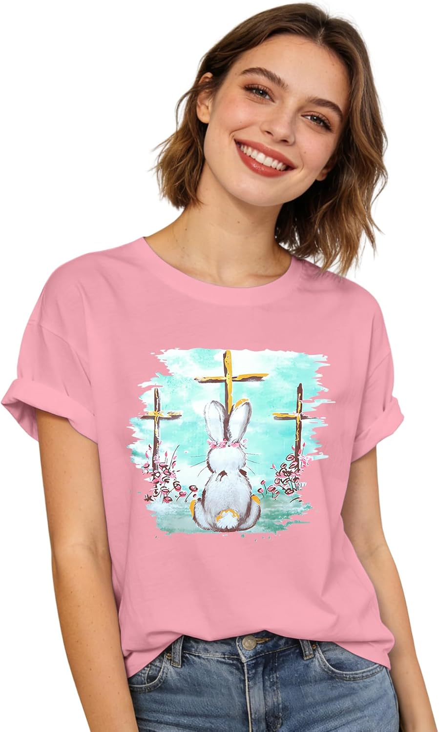 Easter Shirts for Women Happy Easter Day Graphic Tees Casual Short Sleeve