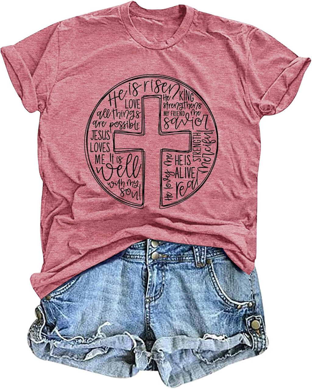 Easter Shirts for Women He is Risen T-Shirt Christian Easter Short Sleeve Easter Gift Bible Verse Tee Tops