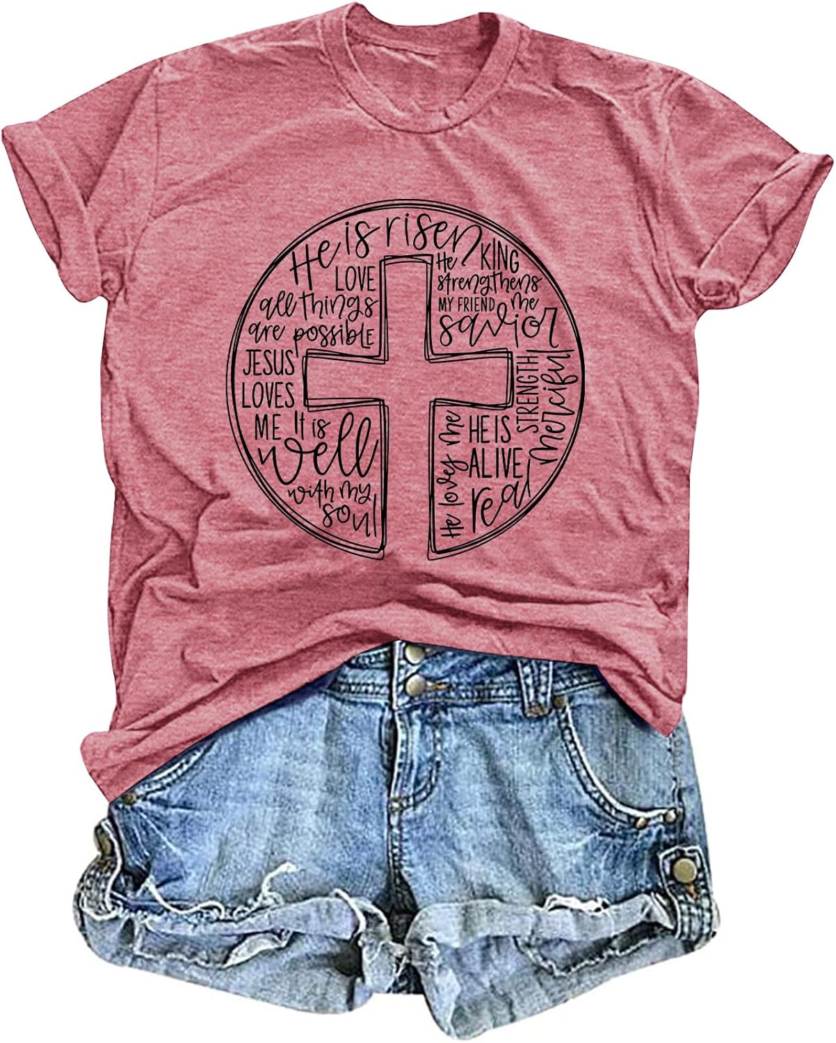 Easter Shirts for Women He is Risen T-Shirt Christian Easter Short Sleeve Easter Gift Bible Verse Tee Tops