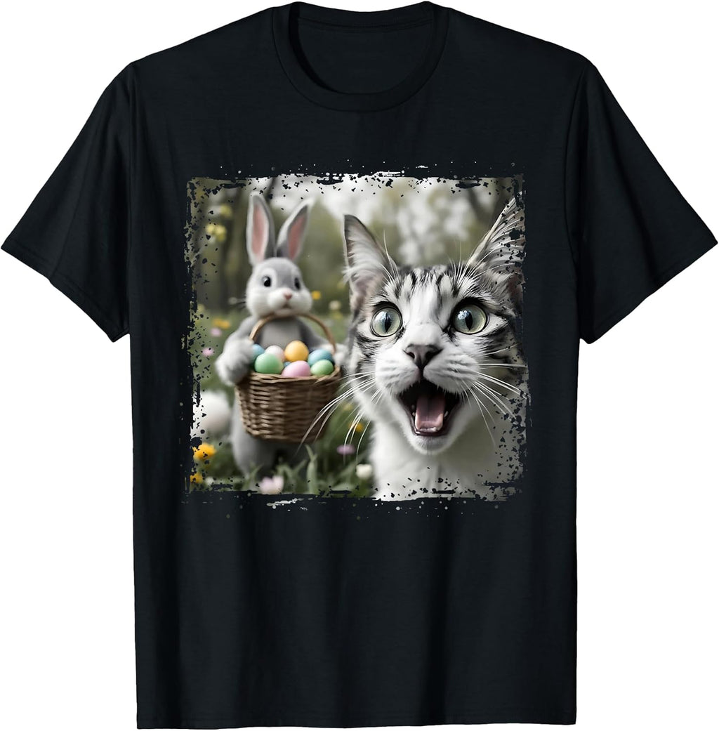 Cat Selfie with Easter Bunny Funny Easter Tee