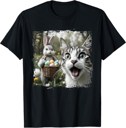 Cat Selfie with Easter Bunny Funny Easter Tee