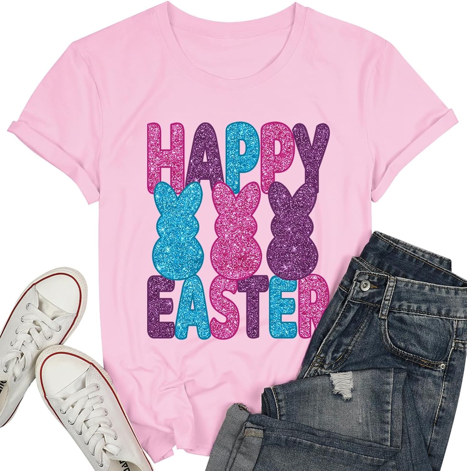 Easter Shirts for Women Cute Bunny Eggs Plaid Leopard Printed Shirt Easter Holiday Graphic Tee Tops