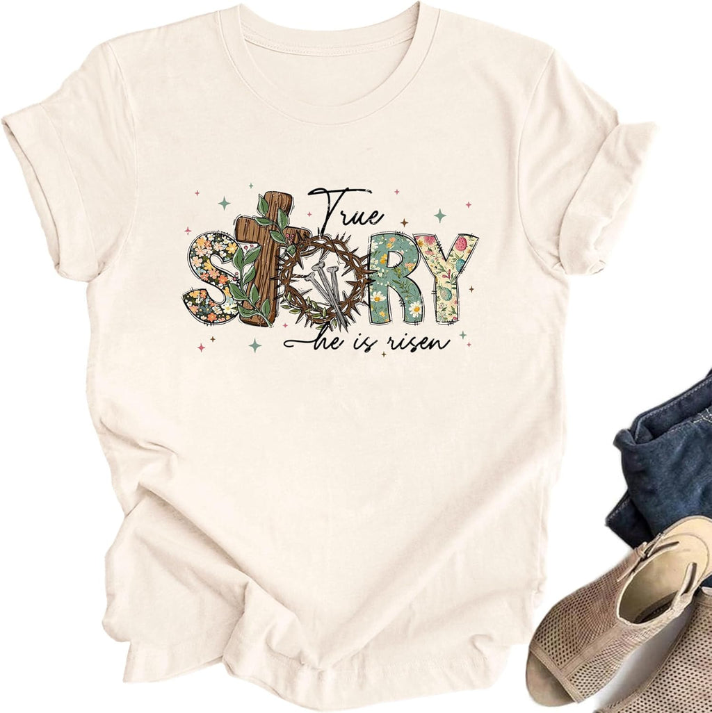 He is Risen Shirt Women Christian Easter Tshirts Cute Bunny Graphic Easter Gifts Short Sleeve Tee Tops