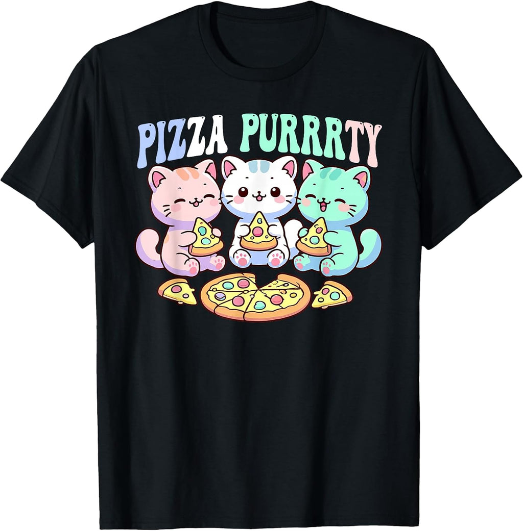 Funny pastel cat eating pizza cute kawaii party