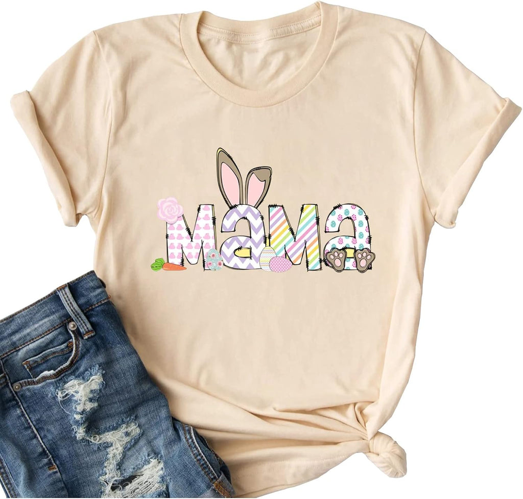 Easter Day T Shirts Womens Leopard Mama Bunny Shirts Rabbit Graphic T Shirt