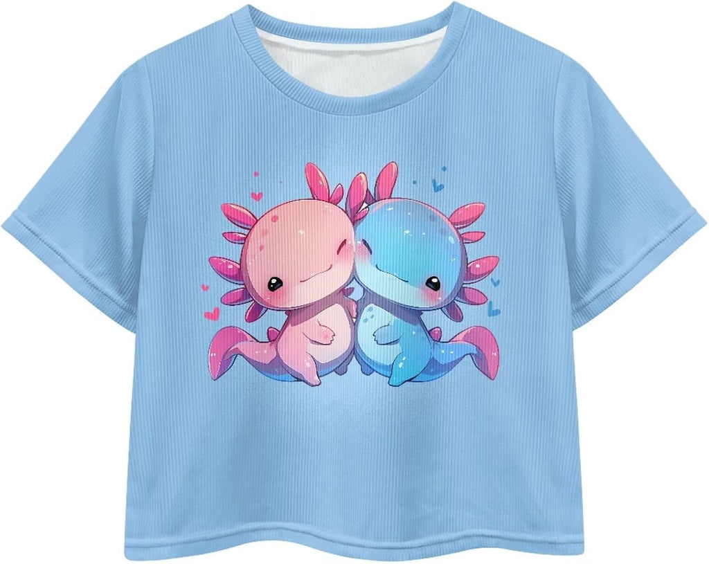 Cute Crop Tops for Girls Short Sleeve Summer T Shirts Fashion Graphic Tees Crew Neck Pullover Tee 5-14 Years
