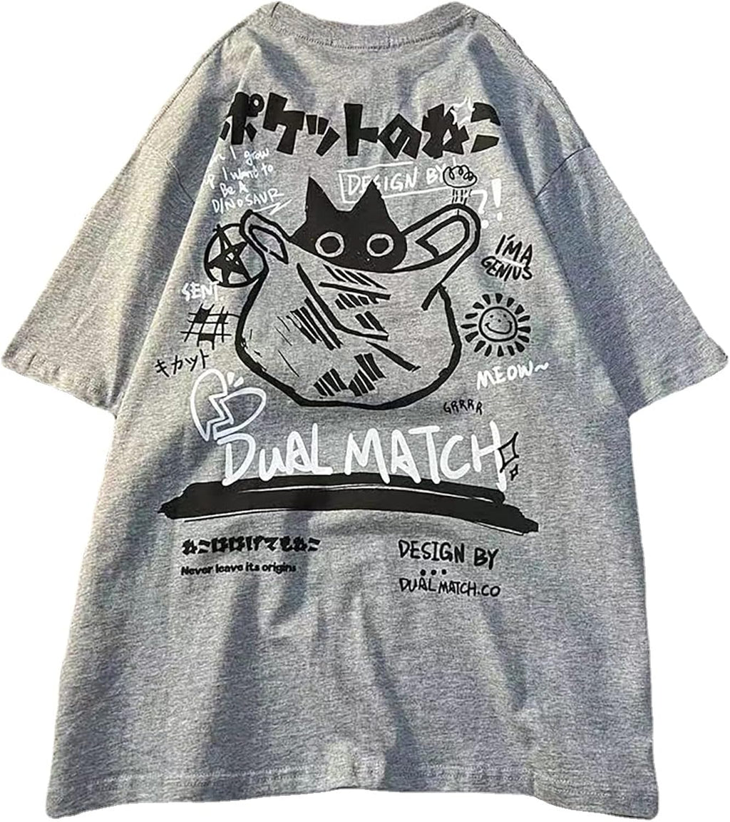 Gothic Oversized Printed T-Shirt Harajuku Street Trend Men and Women's Personality Loose Print Punk Short Sleeve