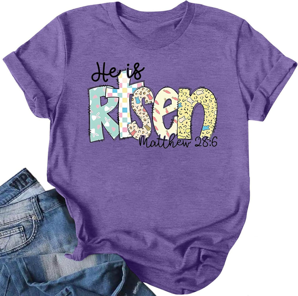 Easter Shirts for Women Easter T Shirts He is Risen Shirt Christian Easter Shirt Funny Short Sleeve Tops