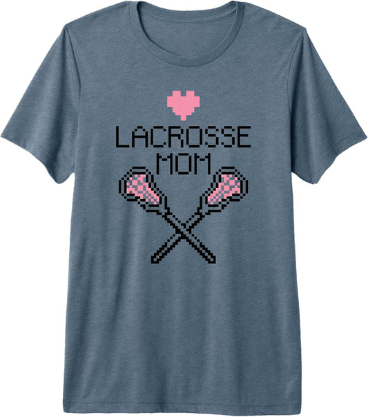 Pixel Art Style Lacrosse Mom Cute Player Mother Pink Heart Premium Tri-Blend T-Shirt