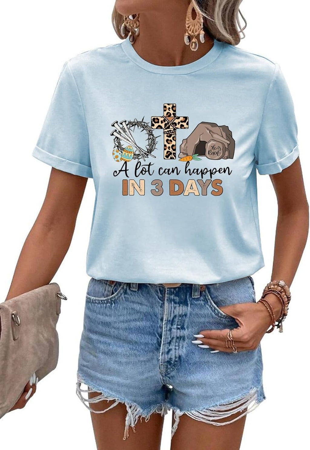 Easter Shirts for Women Christian Sunday Church Tees Funny Religious Faith T-Shirts Cute Bunny Graphic Short Sleeve Tops