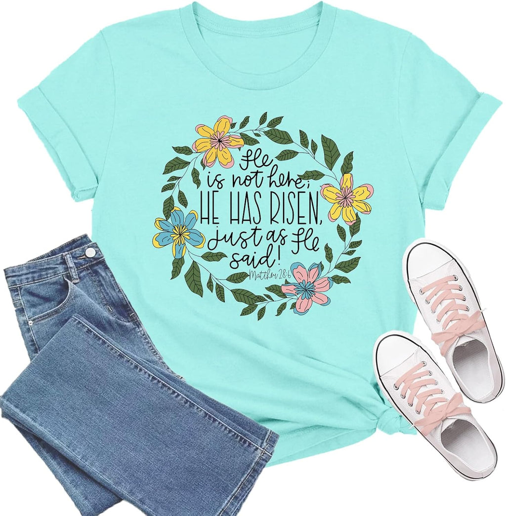 Easter Shirts for Women Christian Easter T-Shirt Floral Wreath Tee Tops