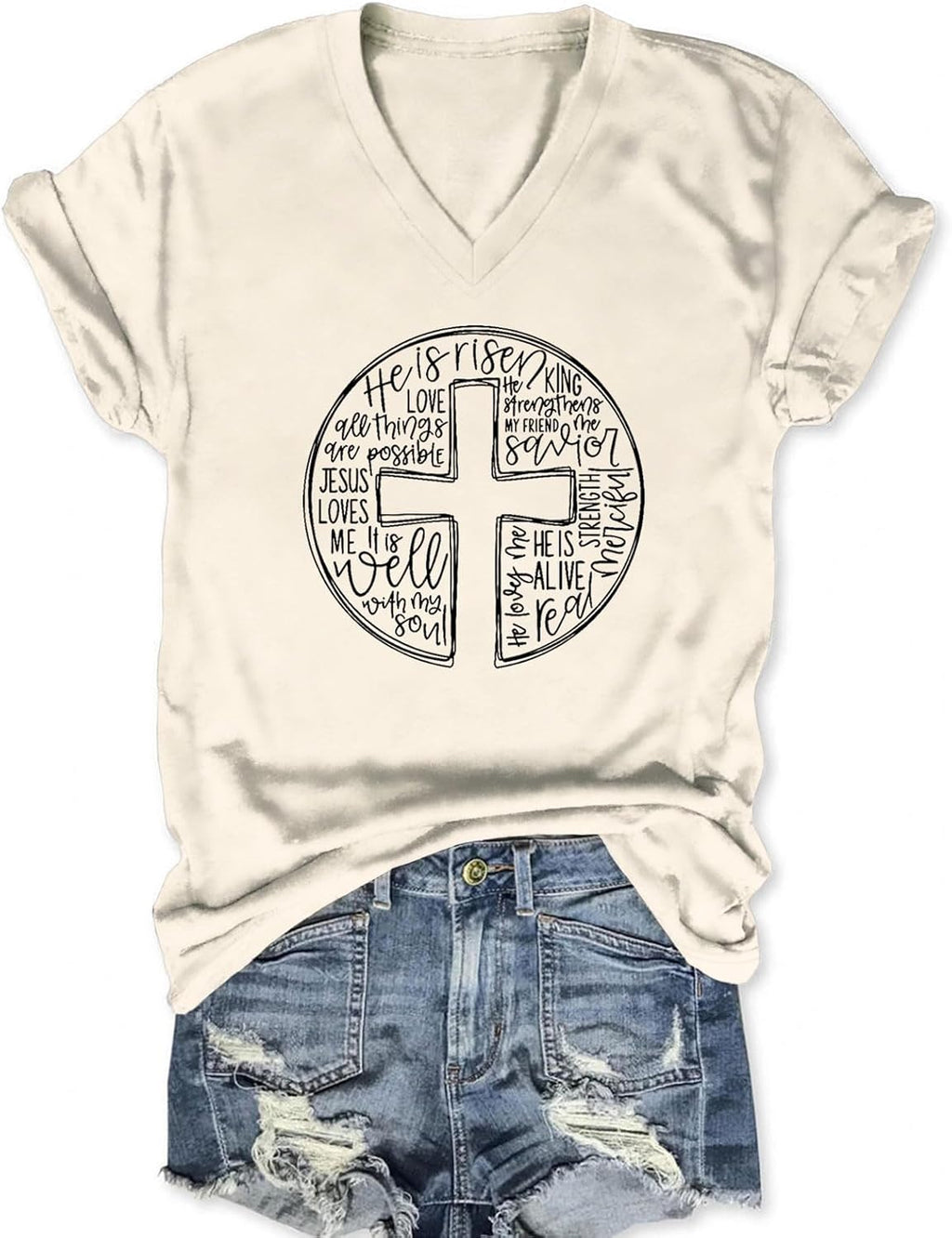 Women's Christian Shirts Jesus Faith Cross Graphic V-Neck T Shirt Easter Religious Sayings Inspirational Tee Tops