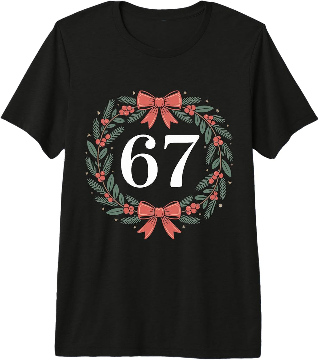 67 Christmas Wreath Meme Six Seven 6 7 Christmas Brainrot Premium Tri-Blend T-Shirt