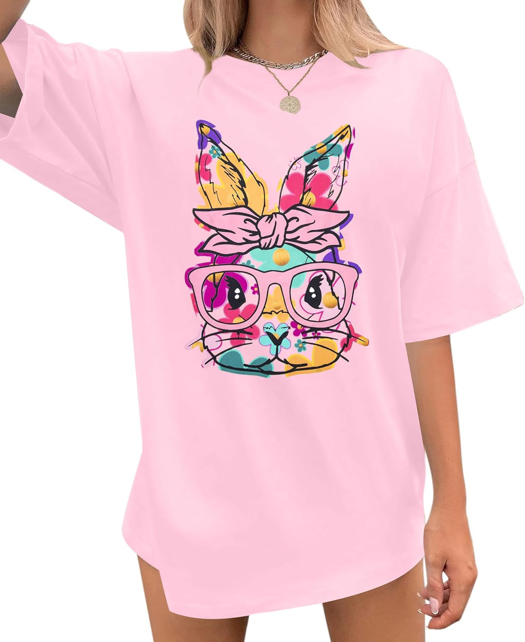 Easter Bunny Shirt Women Oversized: Happy Easter Day Tee Cute Bunny Rabbit Tshirt Floral Flower Casual Short Sleeve Tops