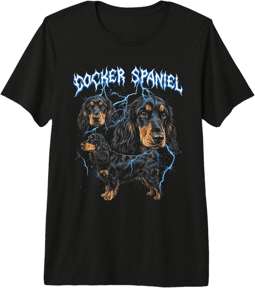 Cocker Spaniel Vintage 90s Heavy Metal Style Dog Lover Premium Tri-Blend T-Shirt
