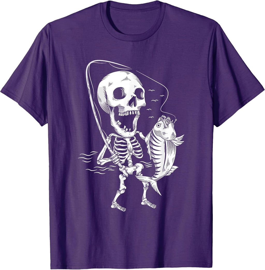 Halloween Shirts Skeleton Fishing Women Men Kids