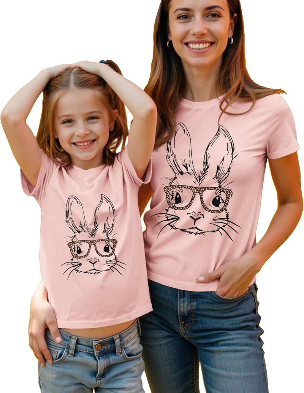 Easter Bunny Family Matching Clothes Mom and Me Cute Rabbit Glasses T-Shirt Summer Short Sleeve Tee Shirt Tops