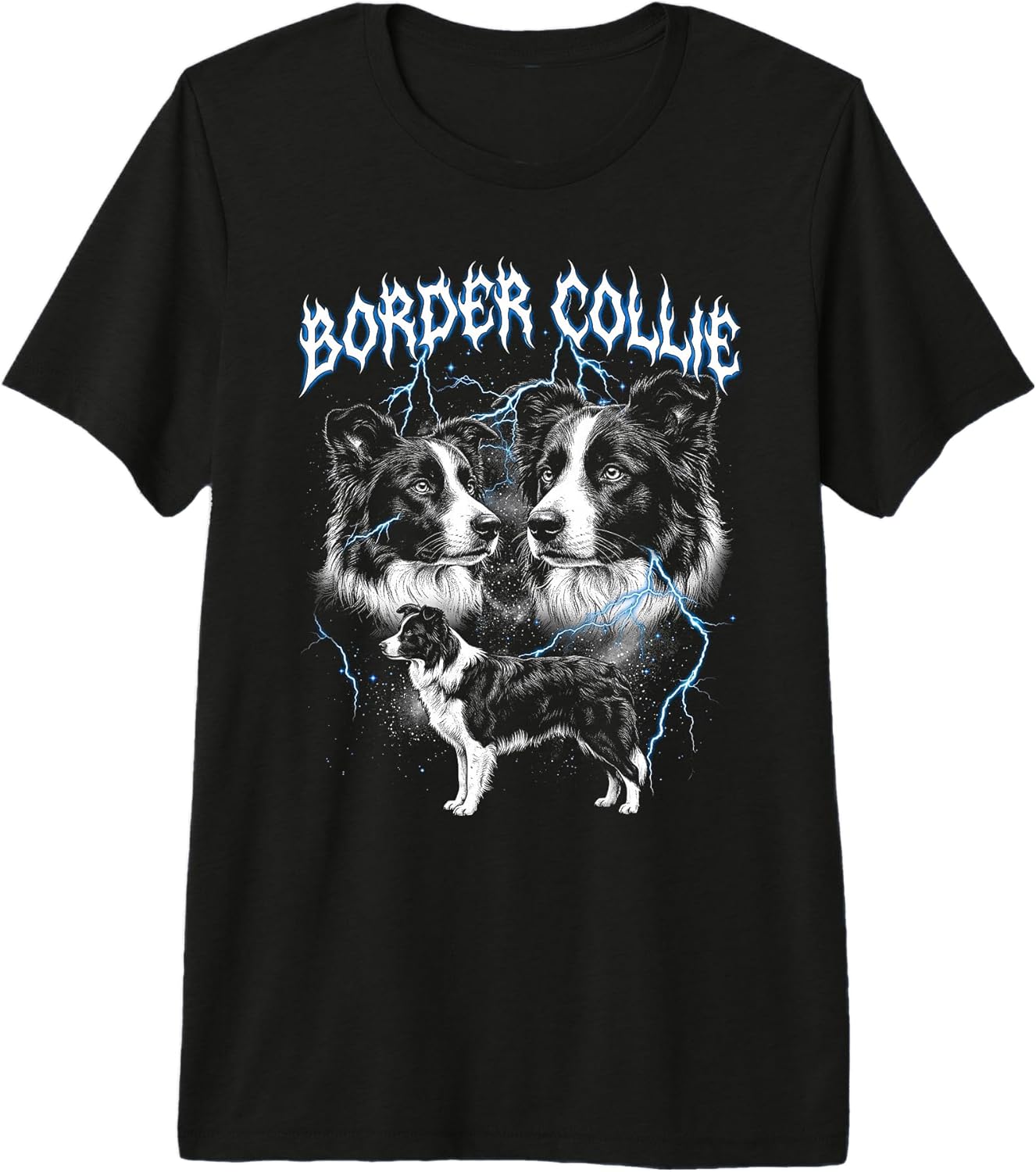 Border Collie Vintage 90s Heavy Metal Style Dog Lover Premium Tri-Blend T-Shirt