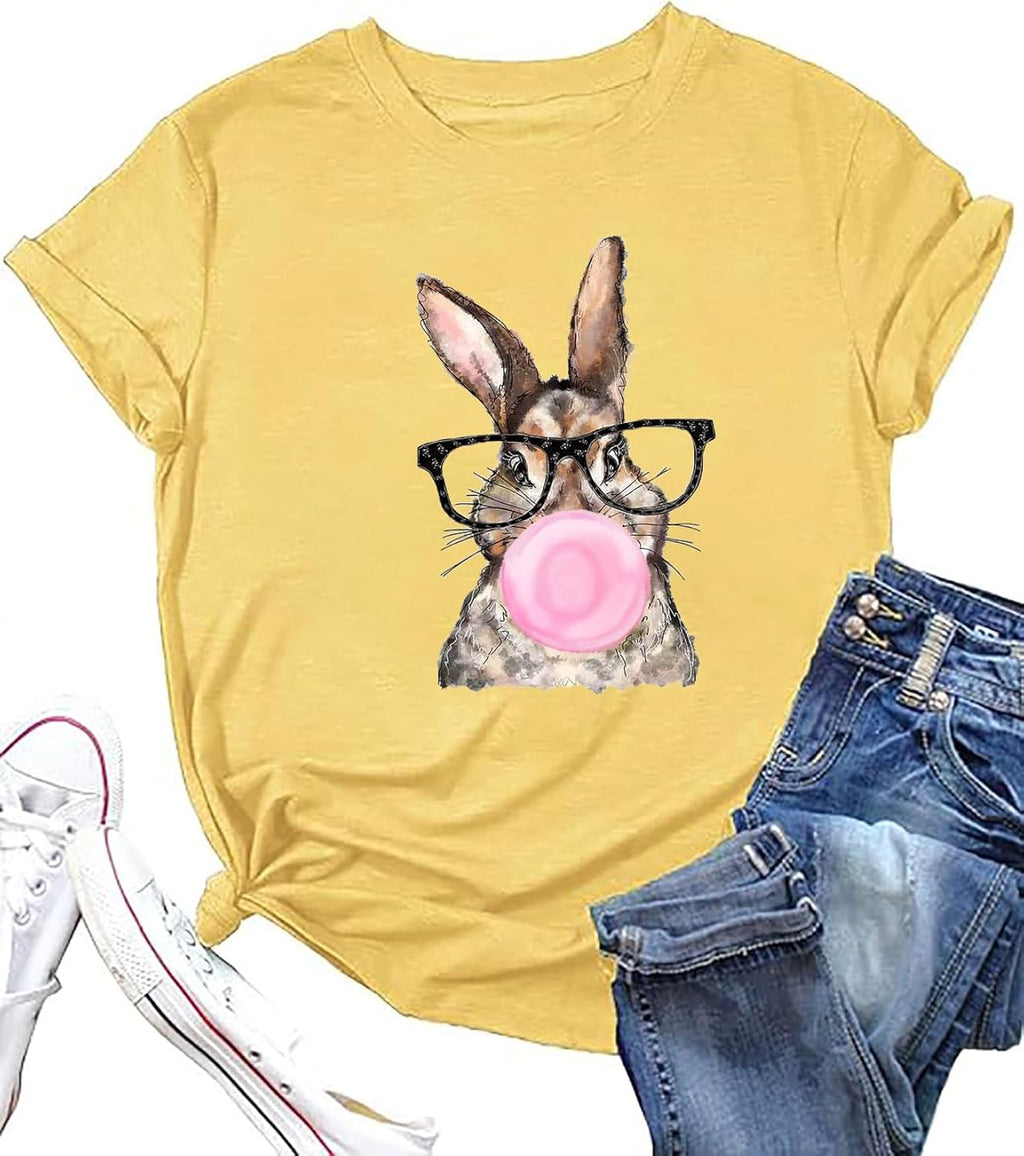 Easter Shirt for Women Funny Bunny Graphic T-Shirt Happy Easter Rabbit Lover Shirt Holiday Casual Christian Tee Top