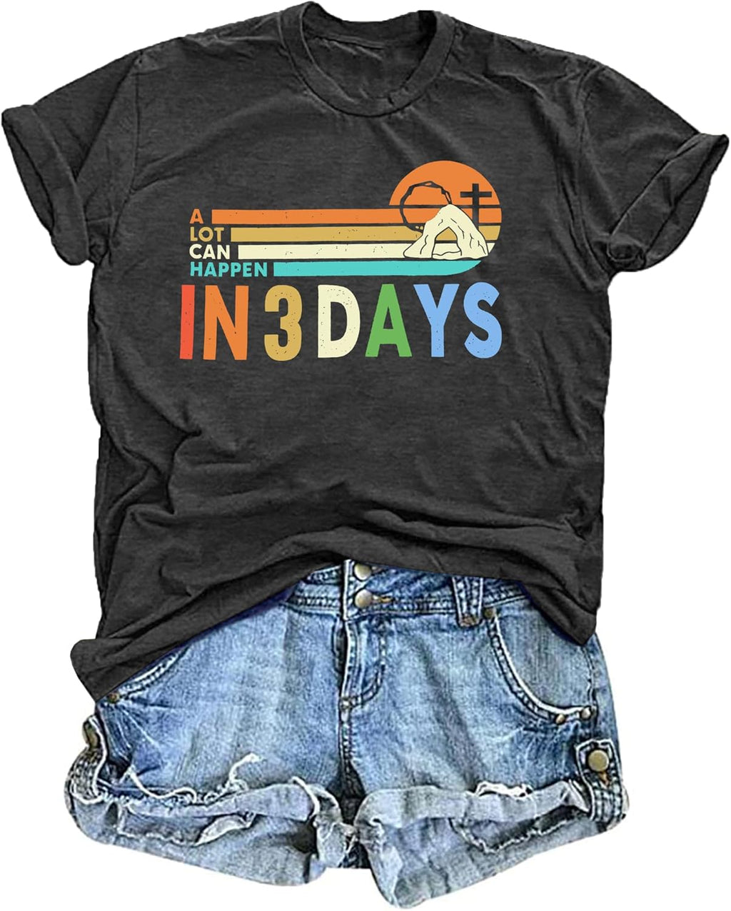 Easter Shirt for Women：A Lot Can Happen in 3 Days T Shirt Christian Jesus Shirts Religious Short Sleeve Tee Tops