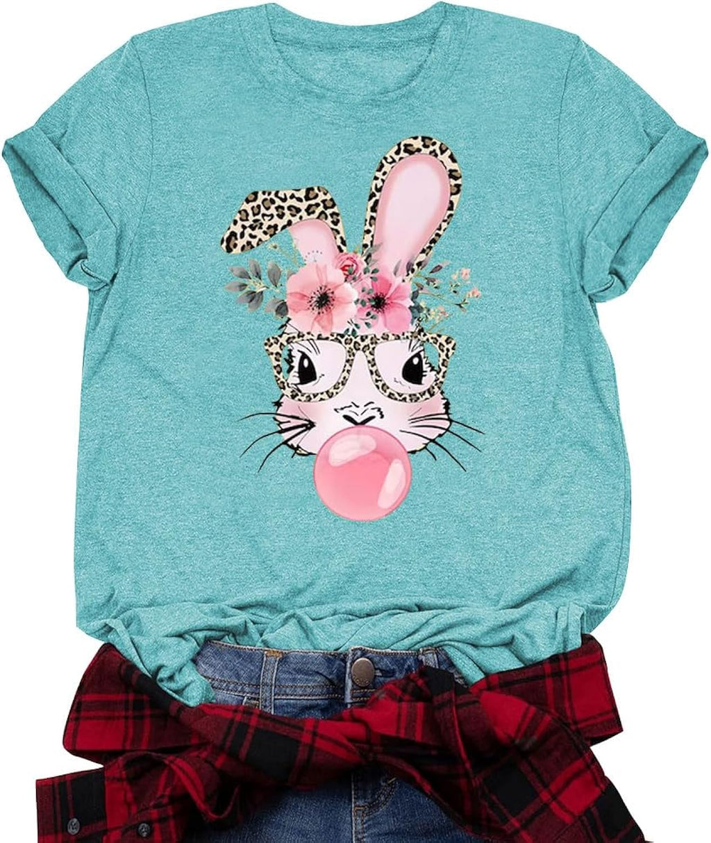 Women's Easter Shirts Easter Bunny Printed T Shirts Funny Rabbit Easter Graphic Tee Happy Easter Holiday Top