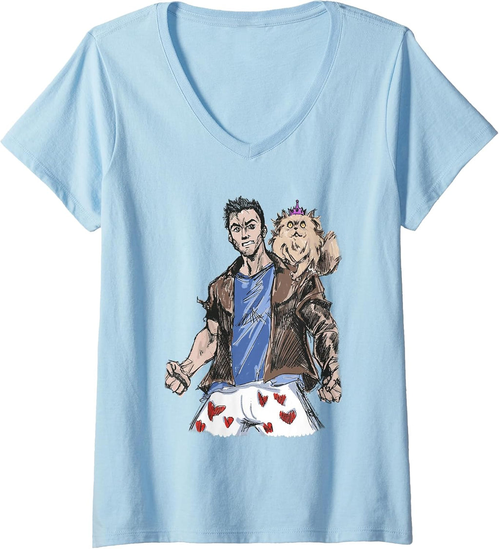 Womens Dungeon Crawler Carl Sketchbook Princess Donut and Carl Book V-Neck T-Shirt