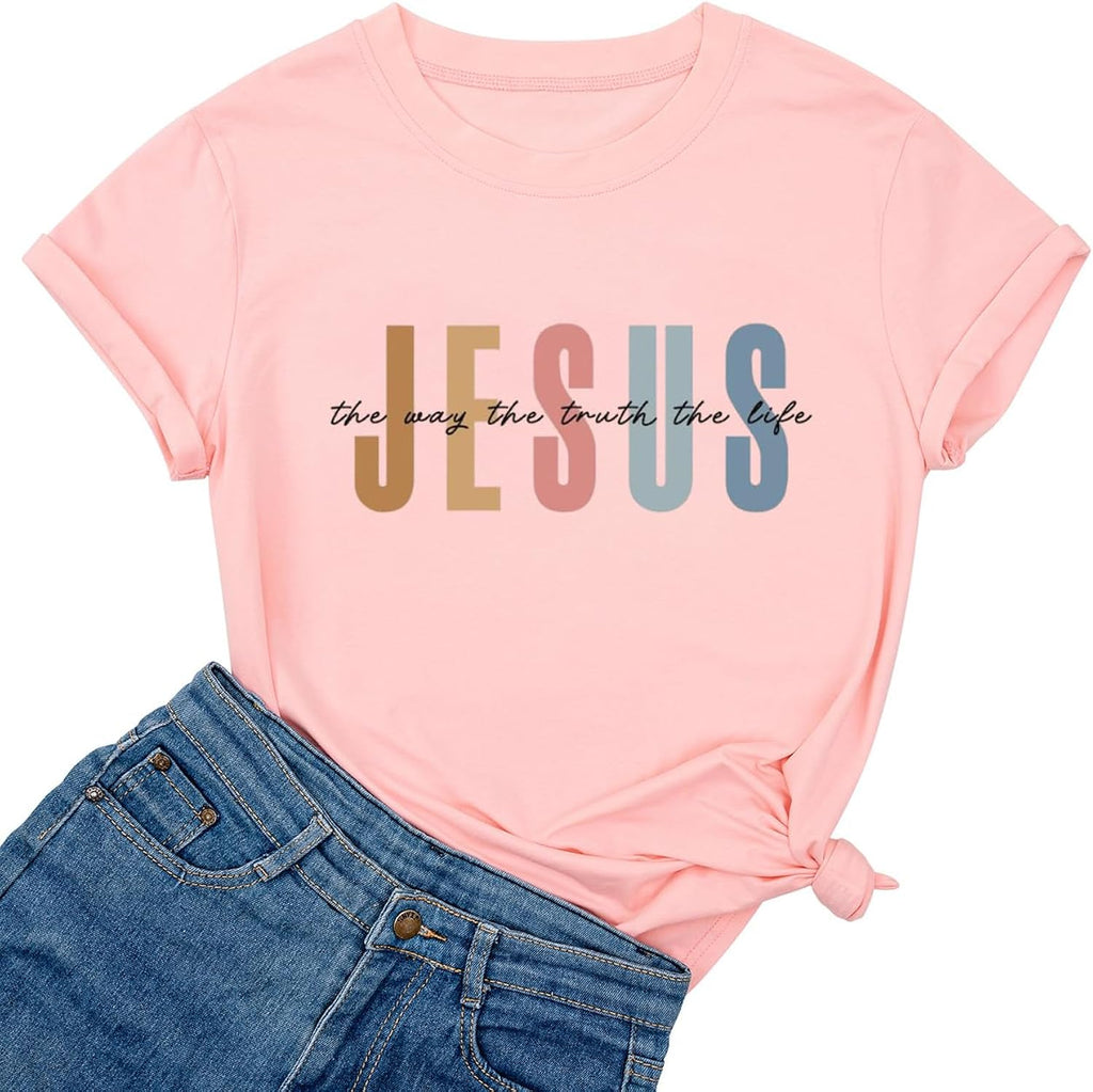 Ykomow Christian Shirts Faith Can Move Mountain Shirt God is Good Graphic Tees Easter Shirts for Women Jesus Tees