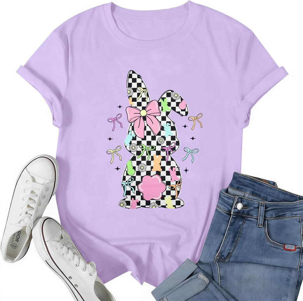 Funny Easter Shirt Women Chillin’ with My Peeps T-Shirt Happy Bunny Tee Rabbit Graphic Tee Top