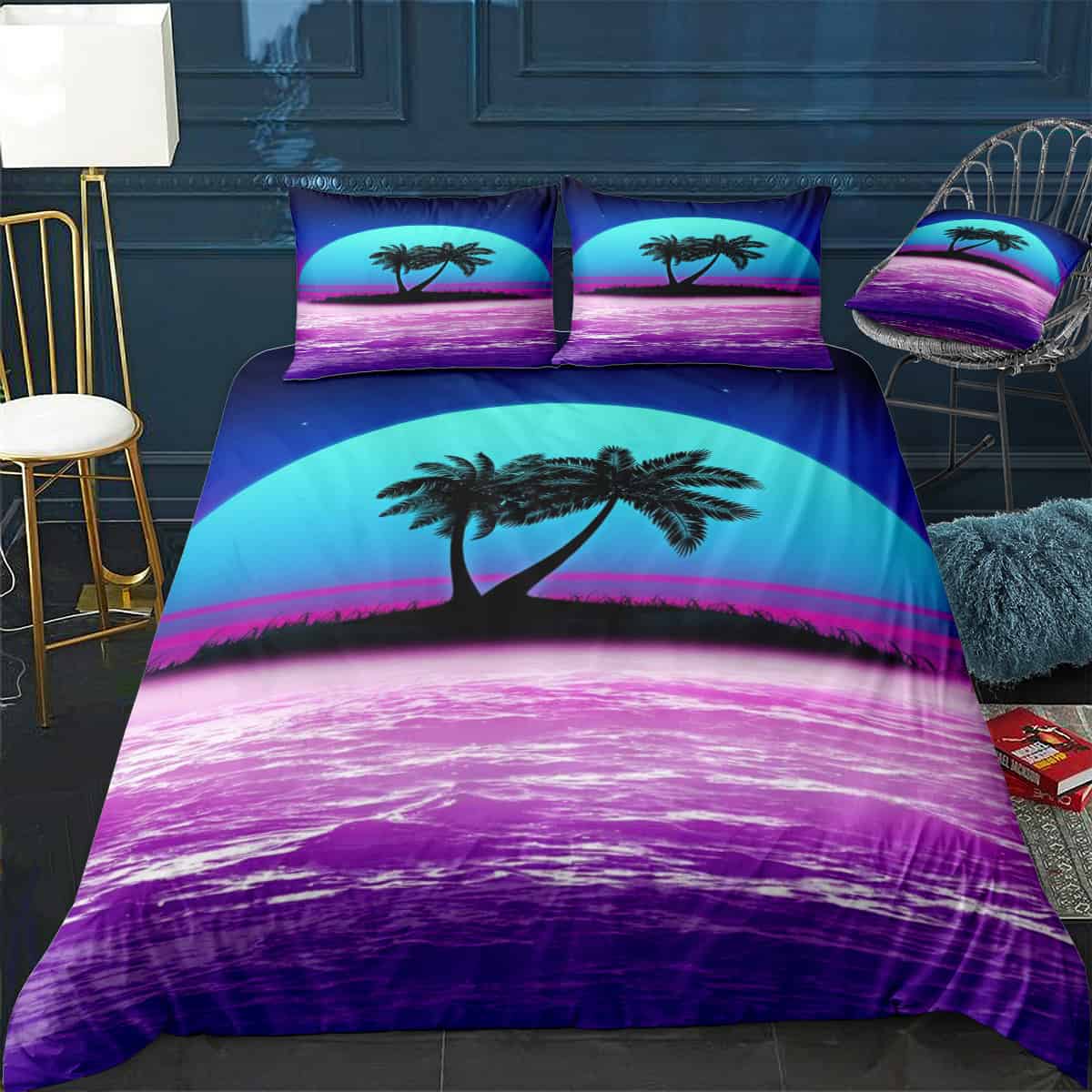 80s palm sunset retro Bedding Set (Duvet Cover & Pillow Shams)