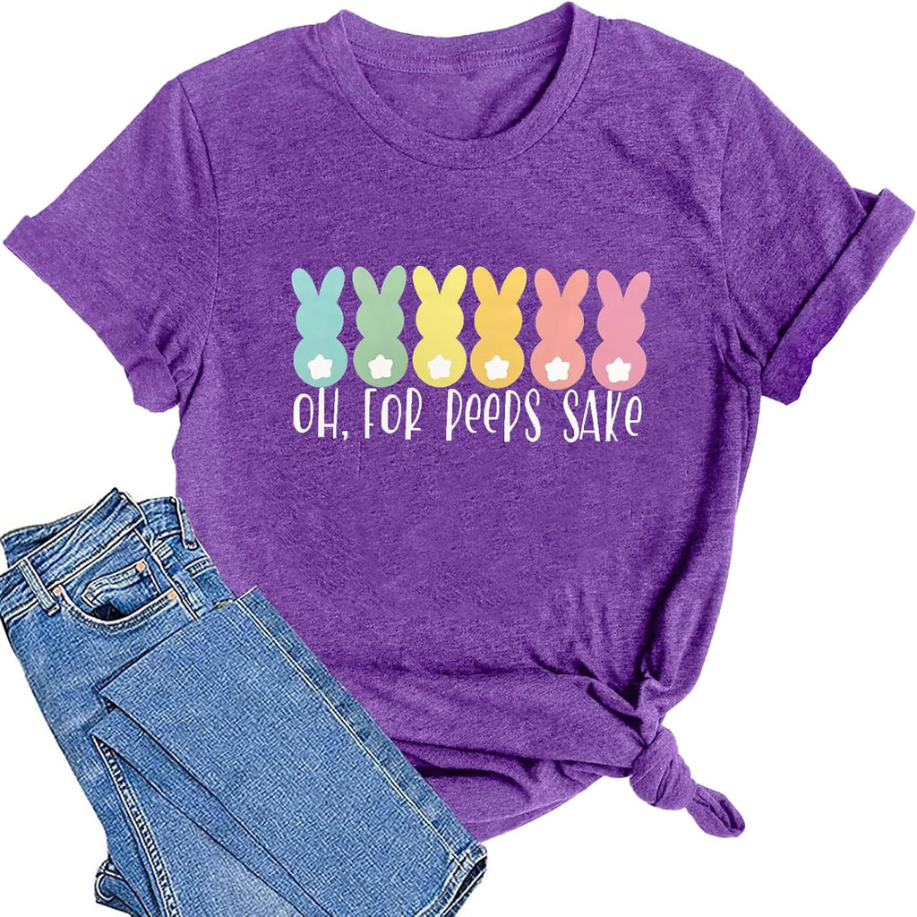 Happy Easter Shirts for Women Funny Bunny T-Shirt Rabbit Graphic Tee Tops Easter Egg Holiday Shirt