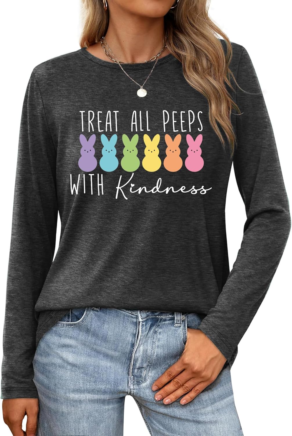 Easter Shirt for Women: Happy Easter Shirts Bunny Shirt Cute Rabbit Graphic T Shirts Casual Long Sleeve Tee Tops