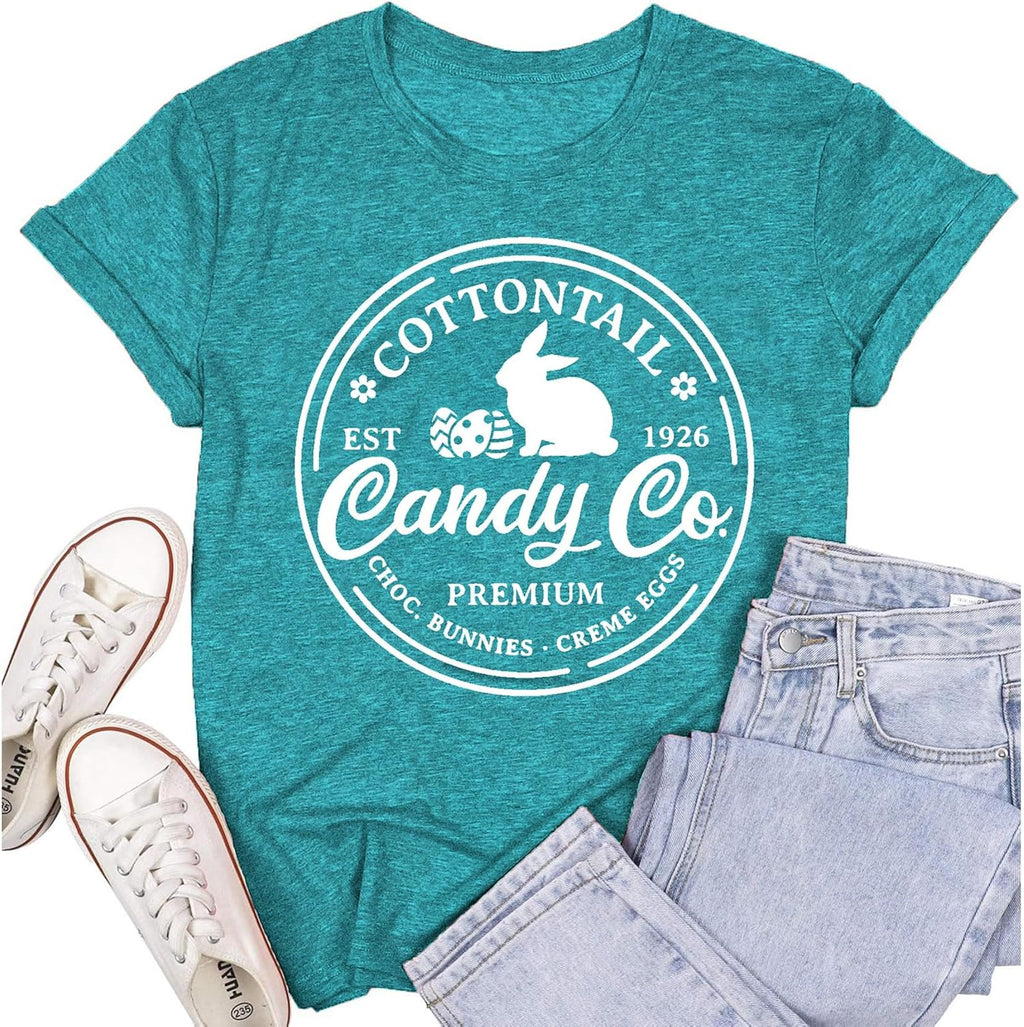 Easter Shirts for Women Spring Bunny Christian Tshirts Cottontail Candy Co. Ribbit Tee Tops