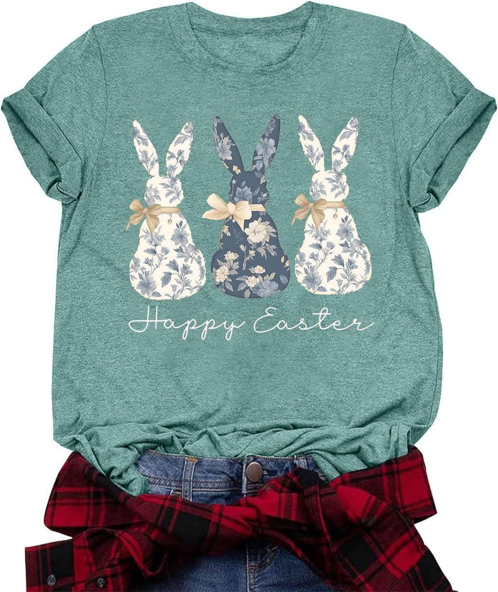 Easter Shirts for Women: Cute Bunny Shirt for Womens Funny Floral Rabbit Tshirt Easter Eggs Holiday Graphic Tee Tops
