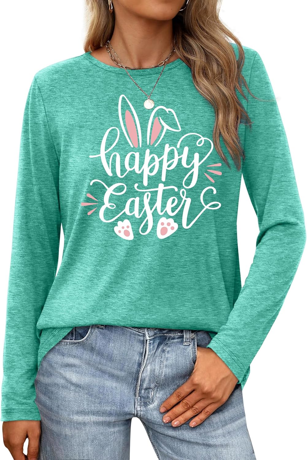 Women Easter Day Shirts: Bunny Printed Long Sleeve Pullover Cute Rabbit Shirt Tops Happy Easter Casual Spring Tops