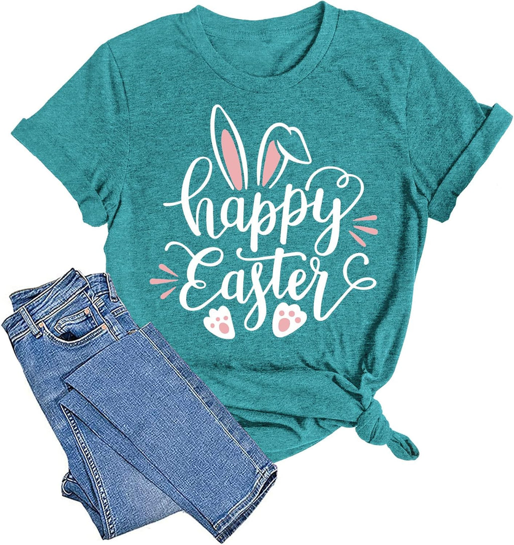 LAZYCHILD Women Easter Teacher Shirts: Funny Treat All with Kindness T-Shirt Bunny Rabbit Tee Tops