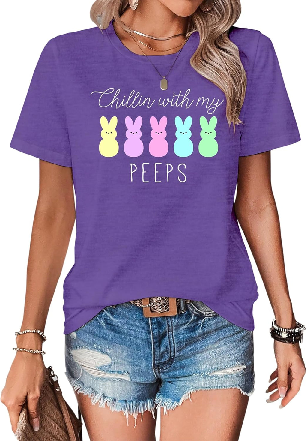 Easter Shirts for Women Treat All Peeps with Kindness Tshirts Stylish Holiday T-Shirts Funny Bunny Graphic Tees