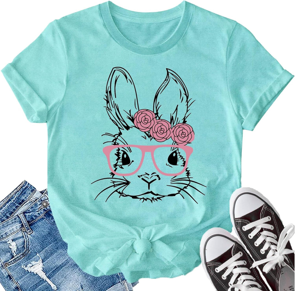 LBP Easter Day Shirt for Women Happy Easter Bunny T-Shirt Rabbit Graphic Tee Tops