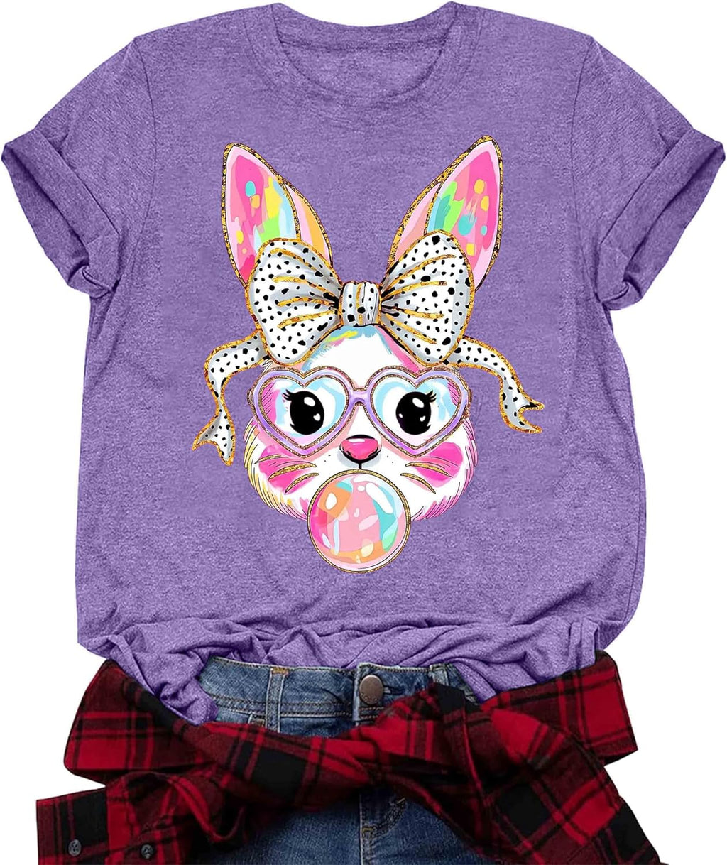 Easter Shirts for Women: Cute Bunny Shirt Leopard Rabbit Tshirt Easter Egg Hunt Funny Graphic Tee Tops