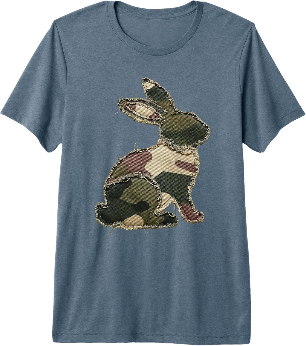 Funny Bunny Crochet Patchwork Camo Rabbit Happy Easter Day Premium Tri-Blend T-Shirt
