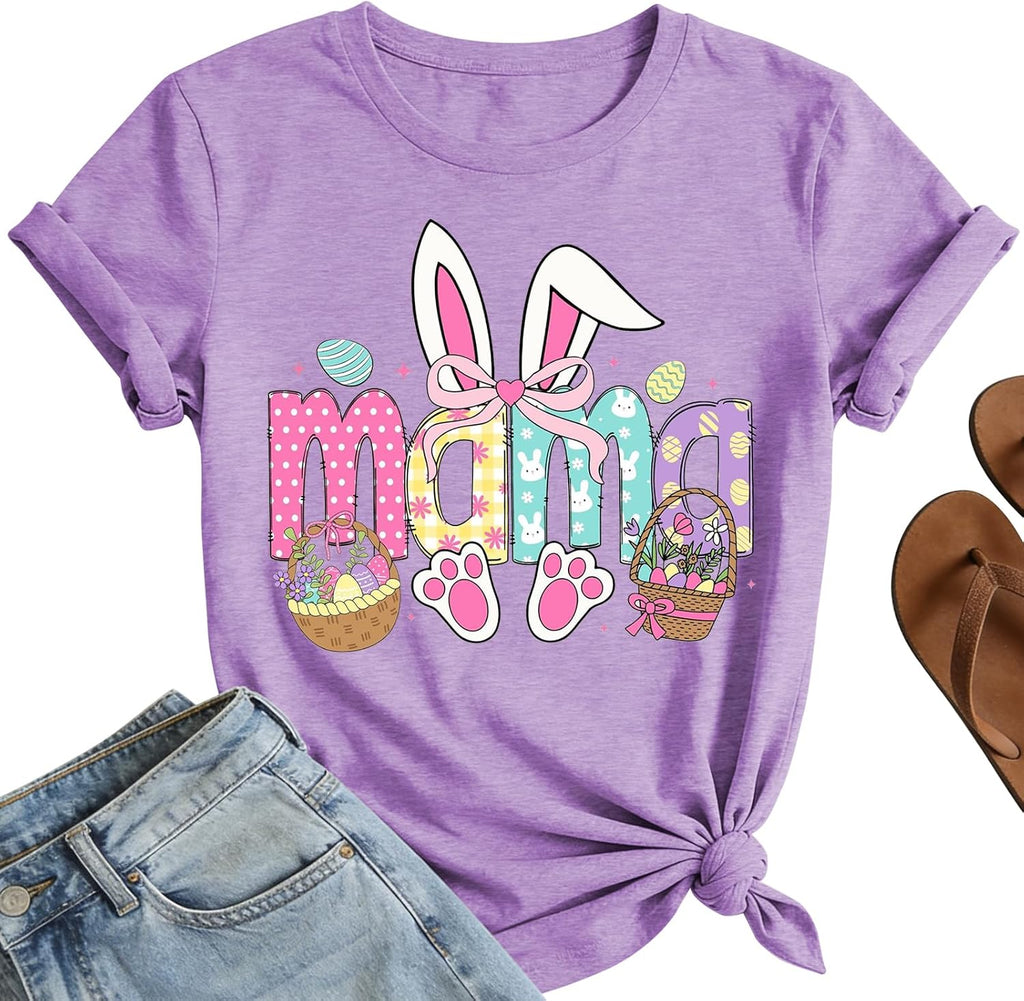 Easter Shirts for Women – Bunny Ear Mama Easter Shirt Cute Rabbit Egg Holiday Tops
