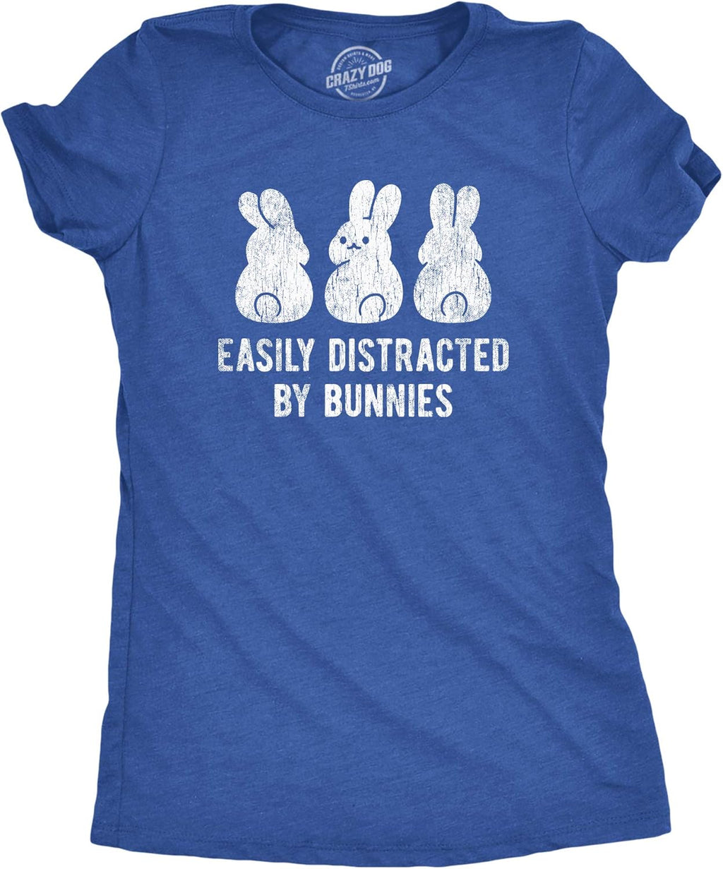 Womens Easily Distracted By Bunnies T Shirt Funny Rabbit Party Gift for Basket
