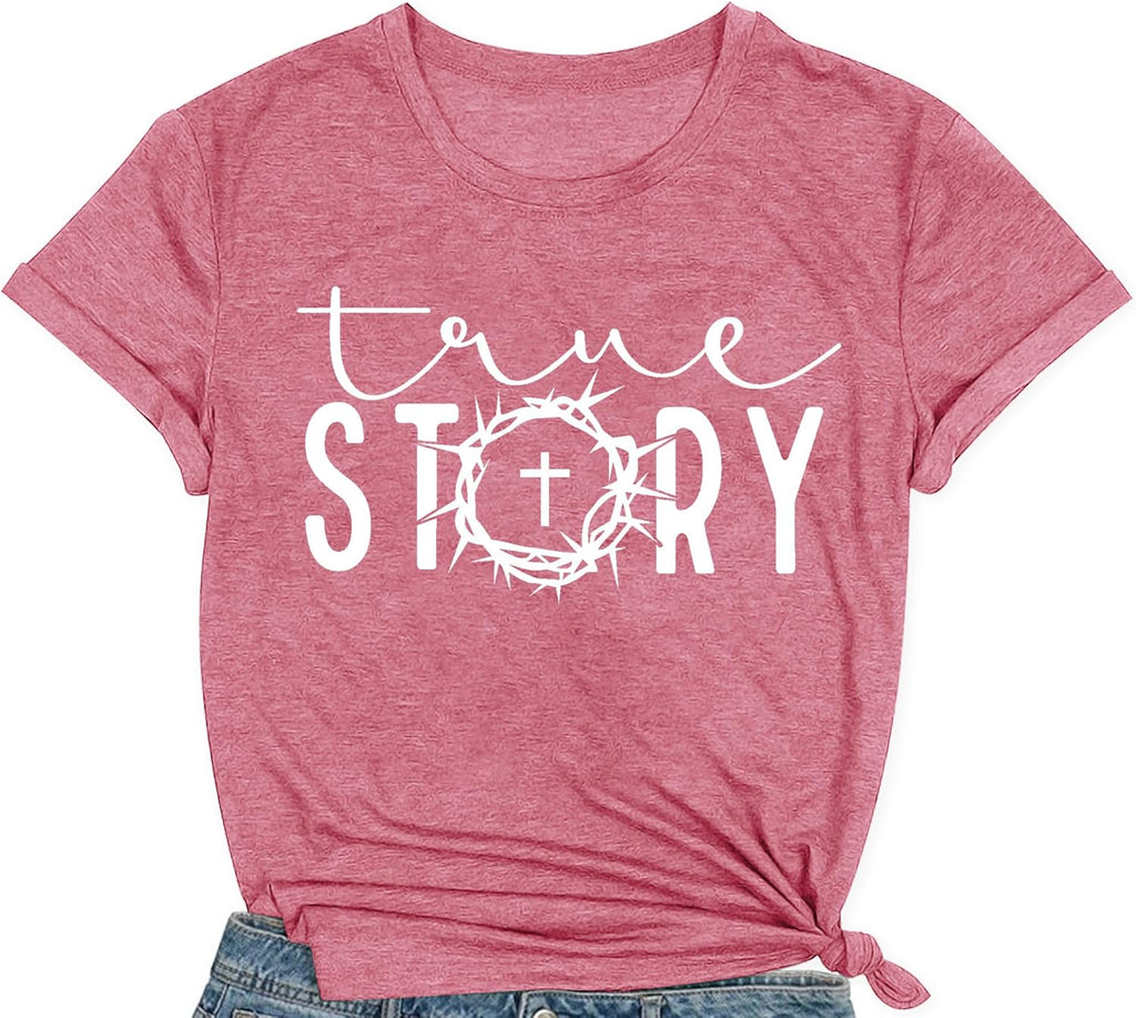 Christian Easter Shirts for Women True Story of Jesus T-Shirt Easter Day Cross Jesus Tee Tops
